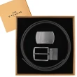 【COACH】紅x深咖啡PVC經典LOGO雙扣頭雙面用皮帶禮盒組