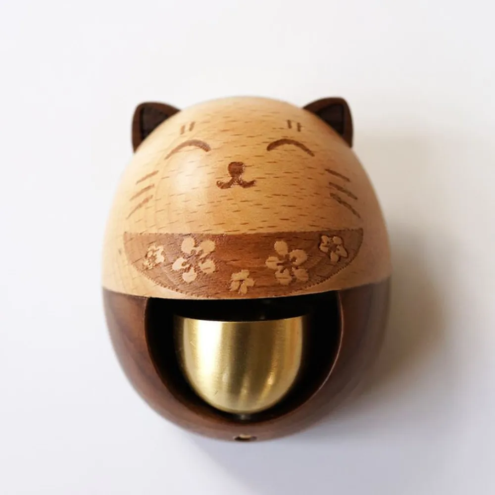 【JEN】日式招財貓造型木製黃銅鈴噹風鈴門鈴