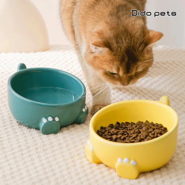 【Dido pets】陶瓷製 大口徑斜口怪獸造型寵物碗(PT145)