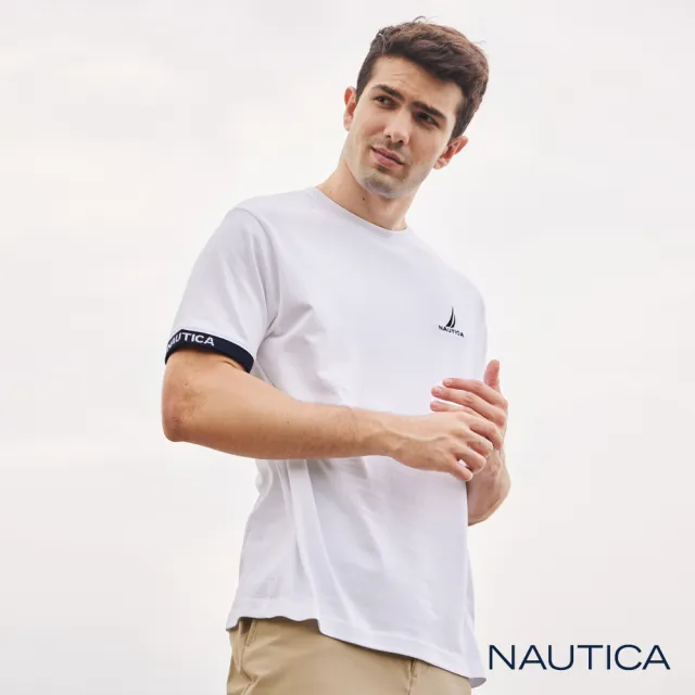 【NAUTICA】男裝 休閒百搭LOGO短袖T恤(白色)