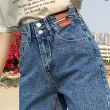 【MsMore】高腰五分牛仔短褲寬鬆顯瘦復古設計感直筒中褲#117491(黑/藍/牛仔藍)
