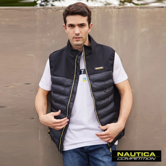 【NAUTICA】男裝 COMPETITION素面保暖修身運動背心(黑)