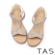 【TAS】波希米亞水鑽真皮楔型涼鞋(米色)