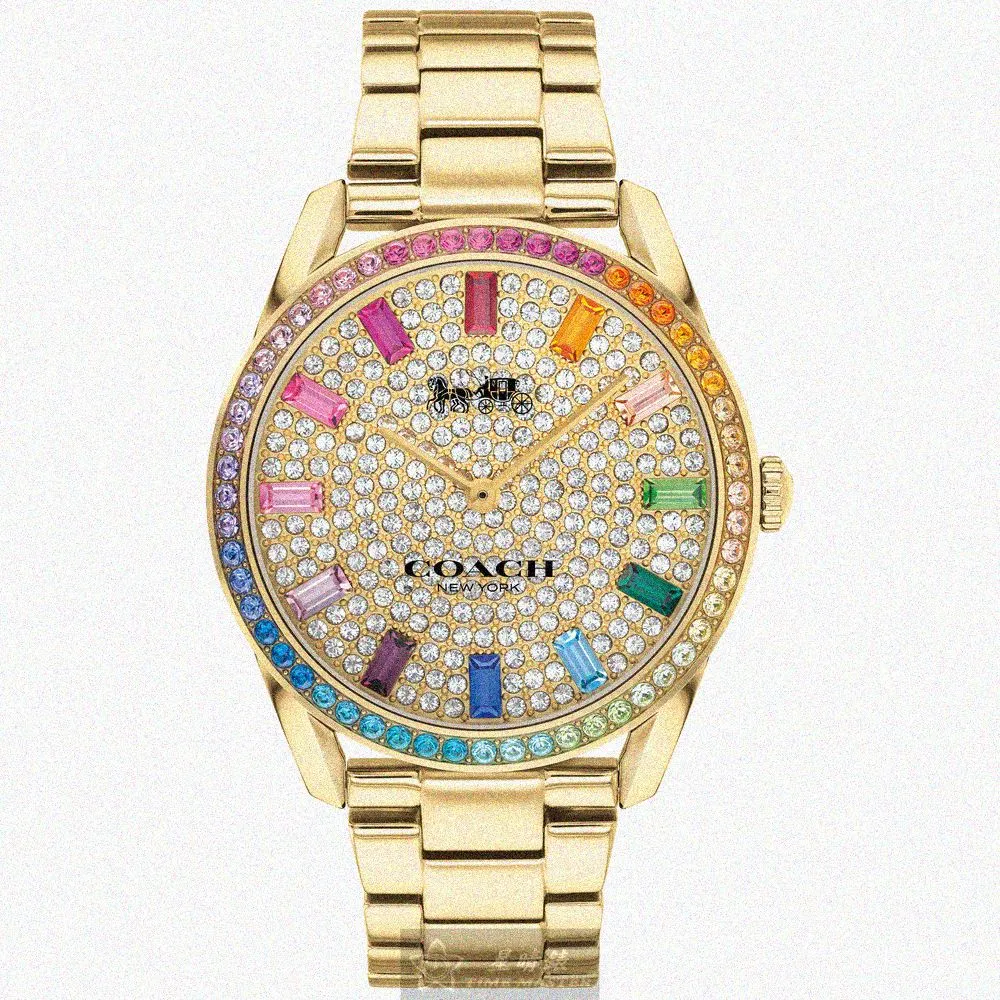 【COACH】COACH蔻馳女錶型號CH00136(糖豆錶面彩色錶殼金色精鋼錶帶款)