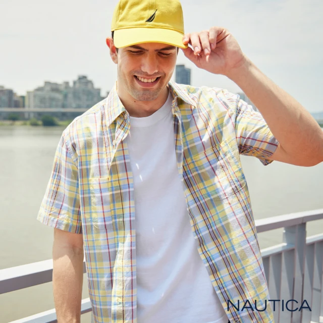 【NAUTICA】男裝 夏日經典格紋短袖襯衫(黃色)