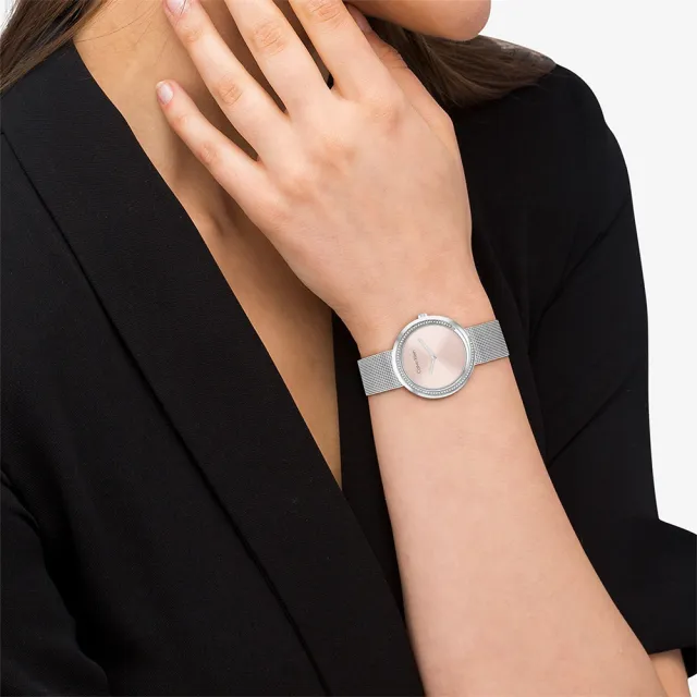【Calvin Klein 凱文克萊】CK 極簡晶鑽時尚米蘭帶手錶-34mm 情人節 禮物(CK25200149)