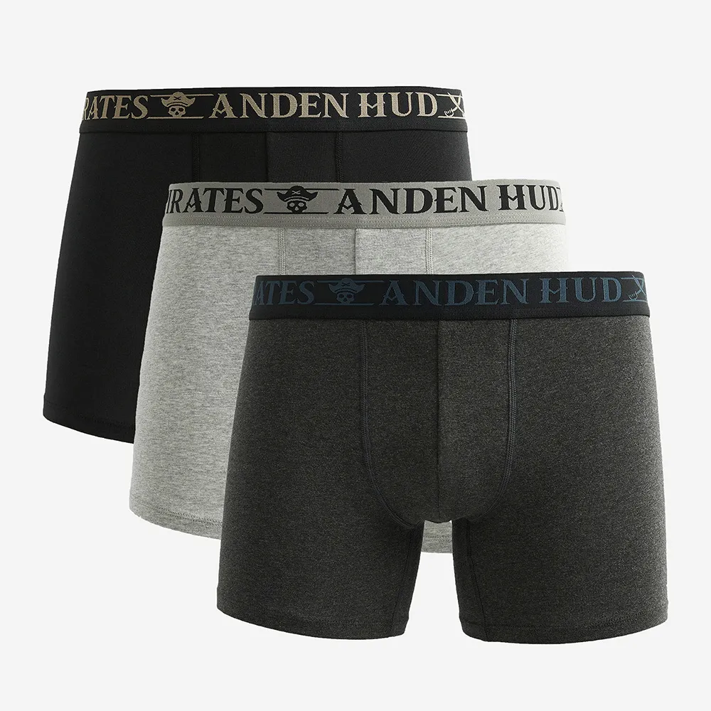 【Anden Hud】男款三入組_神秘海域．長版腰帶平口內褲(黑/黑麻黑/中麻灰)
