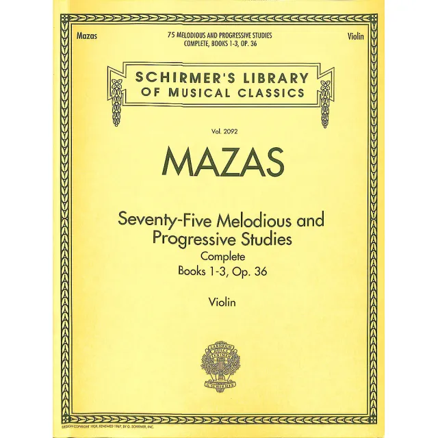 【Kaiyi Music 凱翊音樂】馬扎斯：75首小提琴練習曲第1-3冊合集 Mazas(Schirmer Vol. 2092) | 拾書所