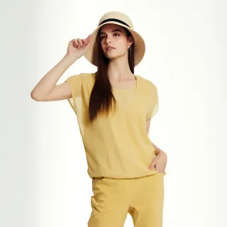 【KERAIA 克萊亞】微醺黃檸氣泡優雅V領縐褶上衣