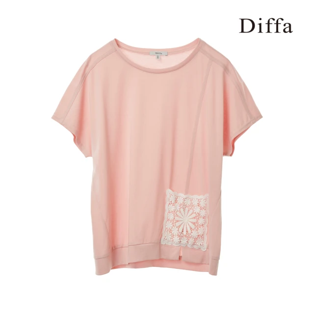 【Diffa】連袖下襬貼花針織衫-女
