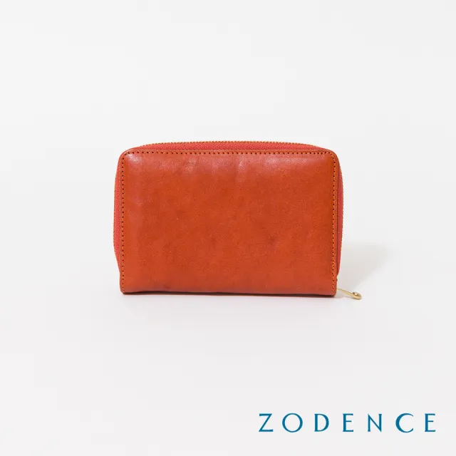 【ZODENCE 佐登司】HAN義大利植鞣革時尚拉鍊中夾(橘紅)