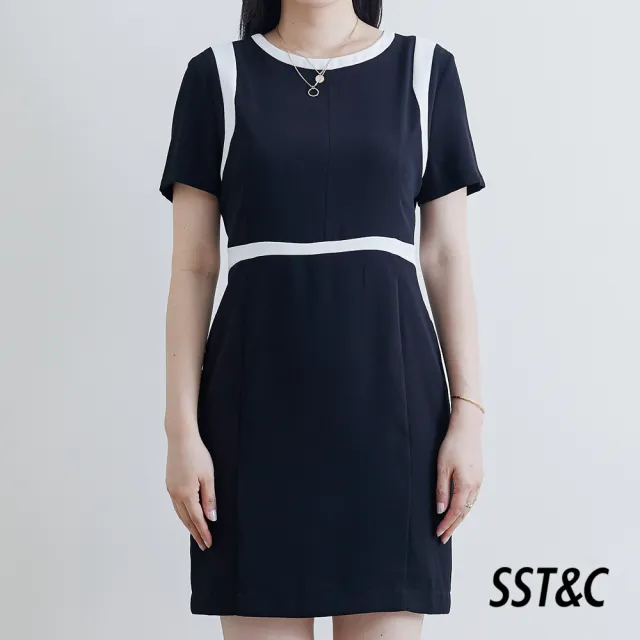 【SST&C.超值限定】黑圓領撞色拼接設計洋裝8562111004