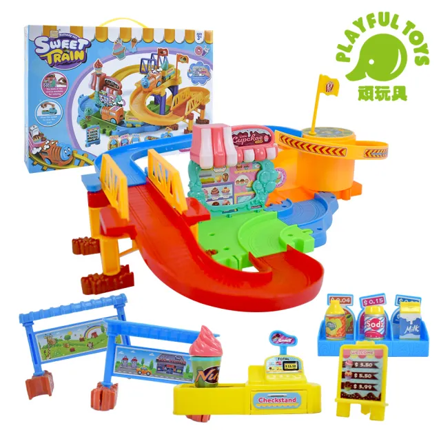 【Playful Toys 頑玩具】甜點家家酒電動軌道車(小火車軌道 軌道車玩具 拼裝軌道)