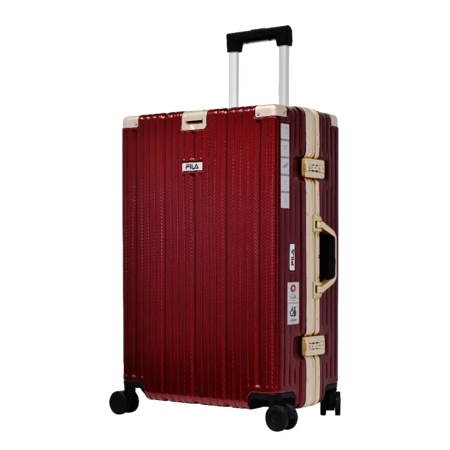 【FILA】29吋都會時尚碳纖維飾紋系列鋁框行李箱(殷紅金)