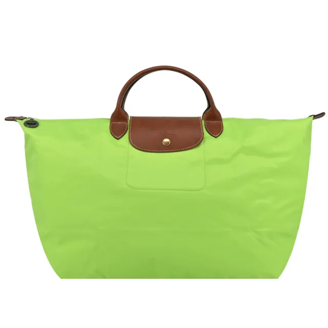【LONGCHAMP】LE PLIAGE系列短把再生尼龍摺疊水餃旅行袋(小/亮綠)