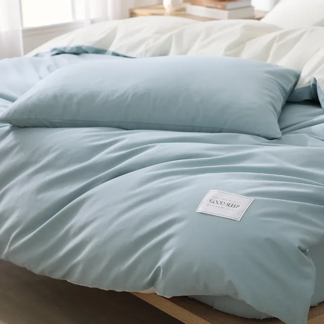 【GOLDEN-TIME】240織精梳棉兩用被床包組-青水藍(雙人)
