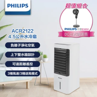 【Philips 飛利浦】1+1超值組-負離子淨化 4.5公升水冷扇 定時 液晶觸控顯示-可遙控(ACR2122C+ACR3142CF)