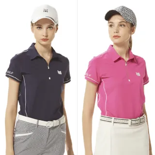 【Lynx Golf】女款合身版排吸溼排汗山貓膠標出芽剪接設計POLO領款式短袖立領POLO衫/高爾夫球衫(二色)
