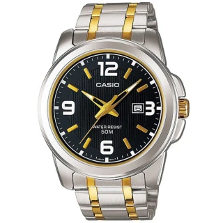 【CASIO 卡西歐】復古簡約雙色不鏽鋼腕錶/銀x黑面 刻度款(MTP-1314SG-1A)