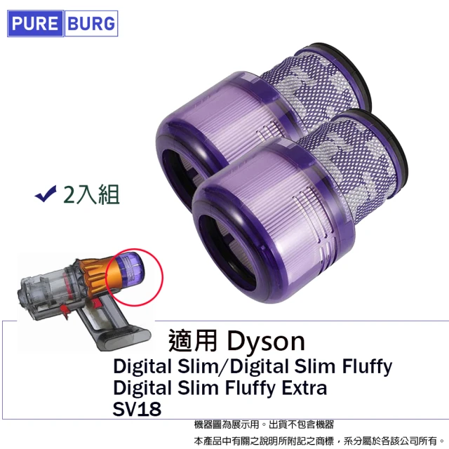 【PUREBURG】2入組-適用Dyson戴森SV18輕量型無線吸塵器Digital Slim Fluffy Extra HEPA集塵濾網2入組