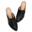 【GDC】真皮時尚尖頭簡約設計粗跟拖鞋-黑色(225007-00)