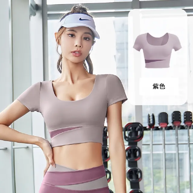 【米蘭精品】瑜珈服運動上衣(裸感無痕運動拼色女運動服6色74em15)