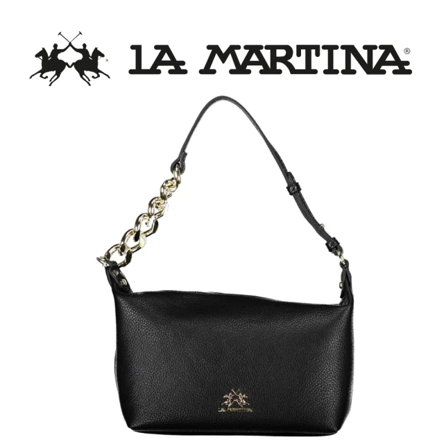 LA MARTINA 頂級金標素面皮革肩背包 LMBA01093T(黑色)