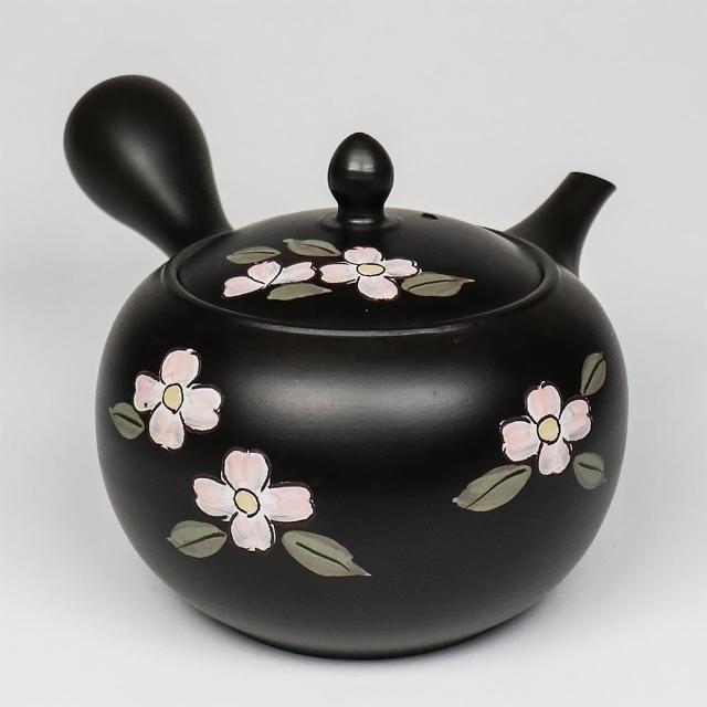 【福介商店】日本陶壺 常滑燒 春秋 艷黑花水木 橫手急須0.5L 泡茶壺 沖泡壺 橫柄壺具