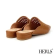 【HERLS】穆勒鞋-編織鏤空拼接小方頭低跟穆勒鞋(棕色)
