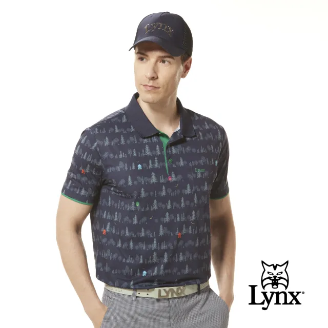 【Lynx Golf】男款銀離子抗菌除臭假兩件式造型森林風印花胸袋款短袖POLO衫/高爾夫球衫(二色)