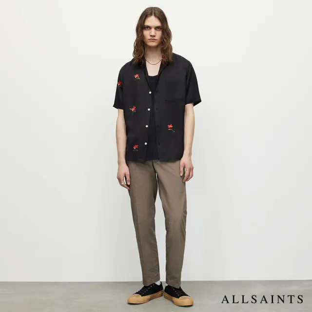 【ALLSAINTS】EIVISSA 人造絲手繪花束印花夏威夷短袖襯衫-黑 MS184Y(舒適版型)