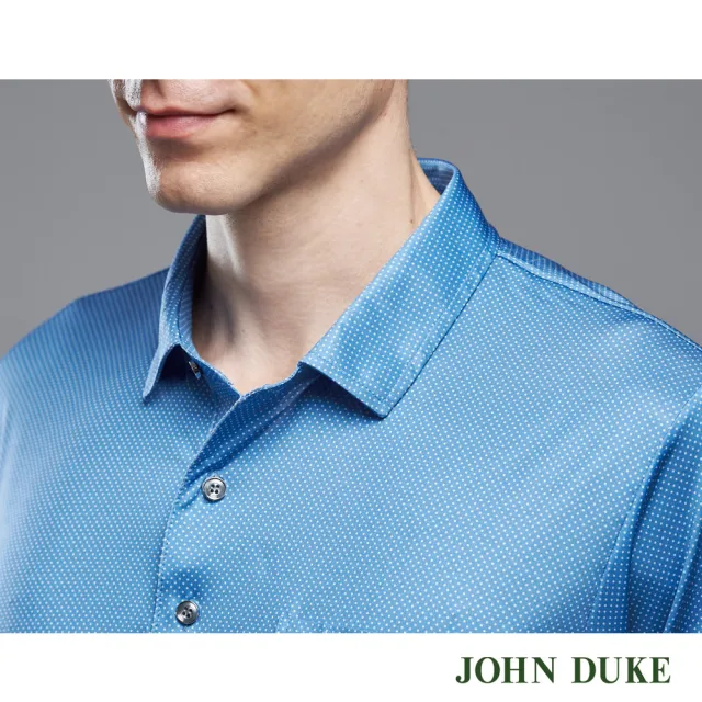 【JOHN DUKE 約翰公爵】男裝 吸濕速乾涼感彈性襯衫領印花胸袋休閒短袖POLO衫_藍(99-3V1105)