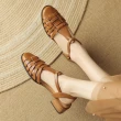 【WYPEX】現貨+預購 法式真皮羅馬涼鞋 透氣編織低跟涼鞋 瑪莉珍(2色)
