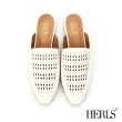 【HERLS】穆勒鞋-編織鏤空拼接小方頭低跟穆勒鞋(白色)