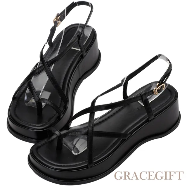 【Grace Gift】交叉夾腳套趾涼鞋