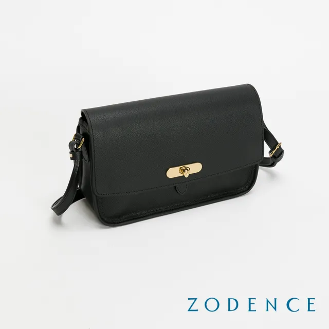 【ZODENCE 佐登司】RENEE進口真皮水滴釦長型斜背包(黑)