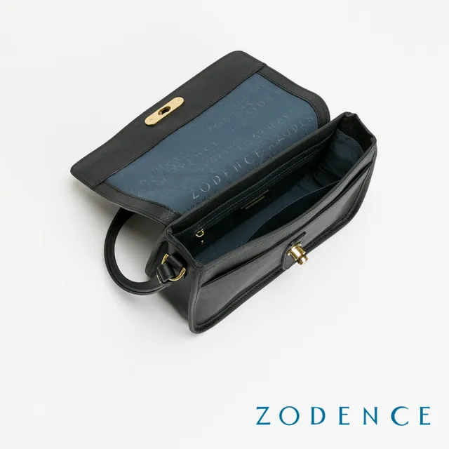 【ZODENCE 佐登司】RENEE進口真皮水滴釦長型斜背包(黑)