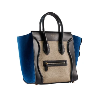 【CELINE】迷你MINI LUGGAGE 撞色牛皮手提包/囧包(側邊藍)