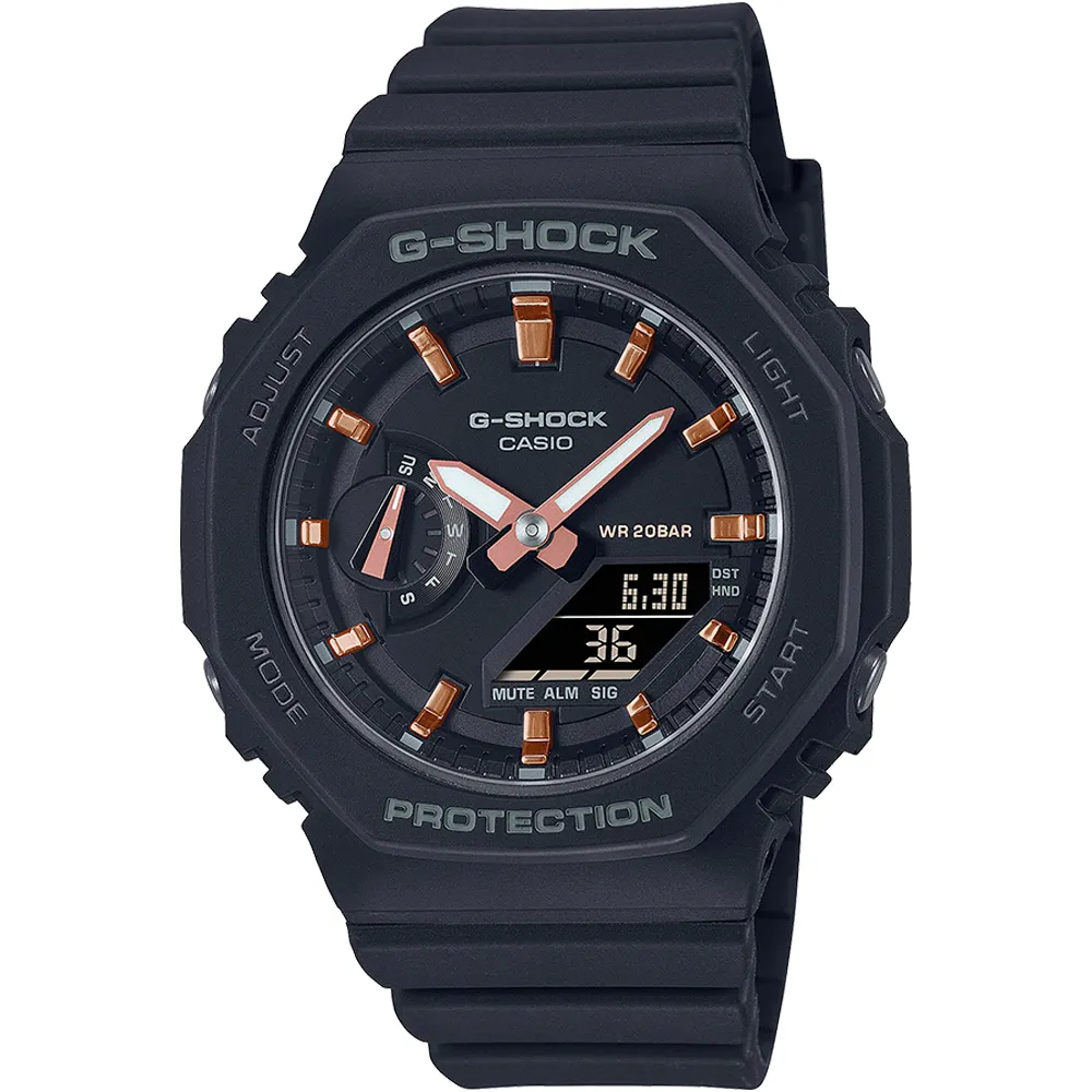 【CASIO 卡西歐】G-SHOCK WOMEN 八角防護構造雙顯錶 禮物 開學(GMA-S2100-1A/速)