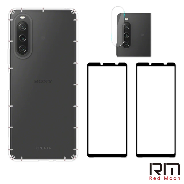 RedMoon SONY Xperia 10 V 手機殼貼4件組 空壓殼-9H玻璃保貼2入+厚版鏡頭貼(XP10V)