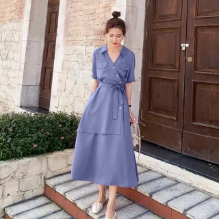 【UniStyle】現貨 短袖洋裝 連身裙 甜美 不規則設計 收腰 女 ZM278-2026(藍)