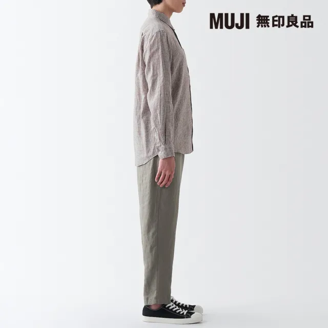 【MUJI 無印良品】男大麻水洗長袖襯衫(棕格紋-共11色)