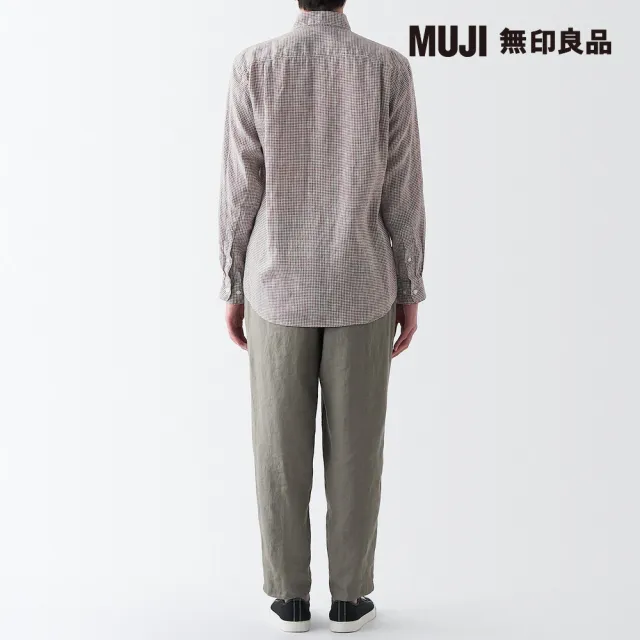 【MUJI 無印良品】男大麻水洗長袖襯衫(棕格紋-共11色)
