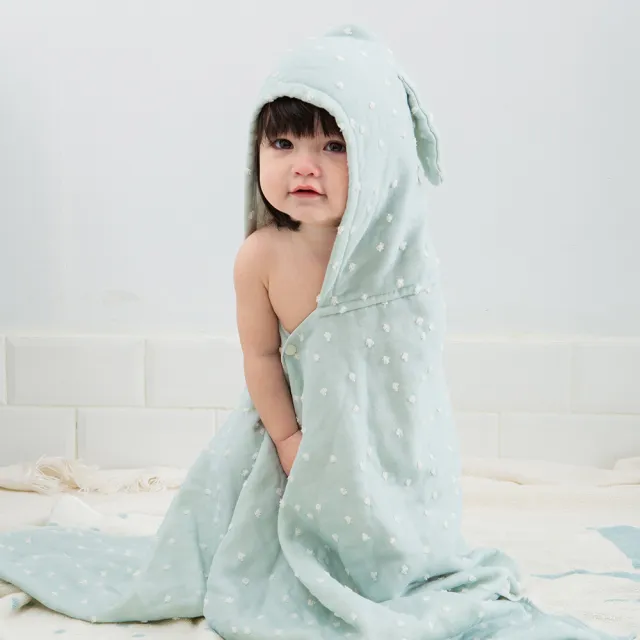 【Gift DollBao】いまばり日本今治毛巾系列-_寶寶連帽浴巾+雙面大浴巾(經典泡泡_親子浴巾2件組)