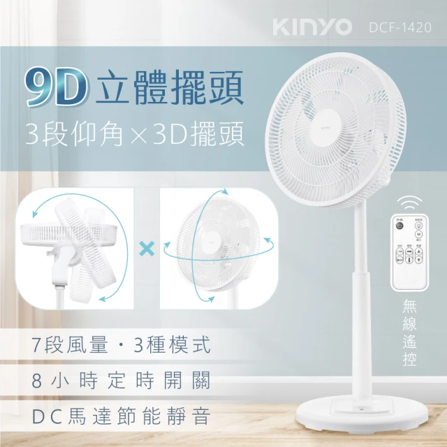 【KINYO】14吋3D遙控二合一循環立扇/循環扇(DCF-1420)