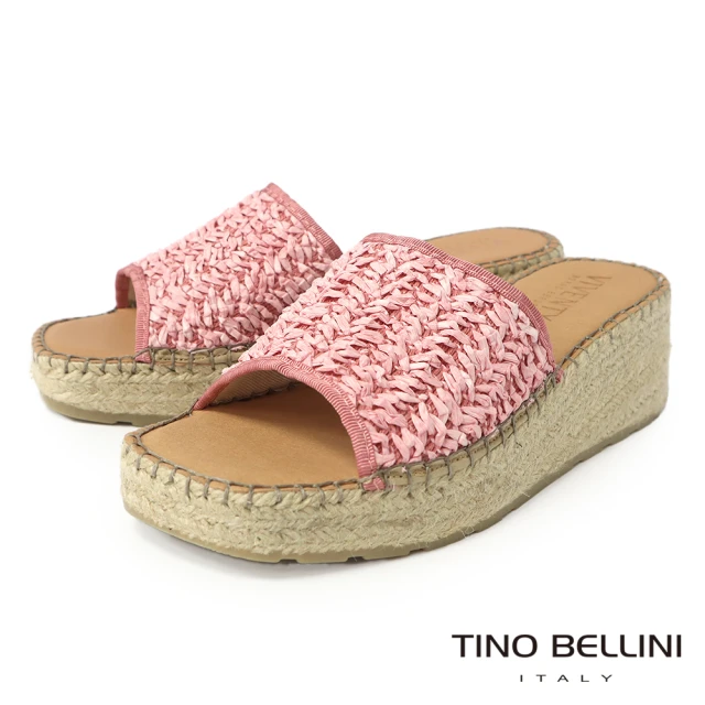 TINO BELLINI 貝里尼 雙11西班牙進口草編寬帶麻厚底楔型涼拖鞋FSVV003(粉)