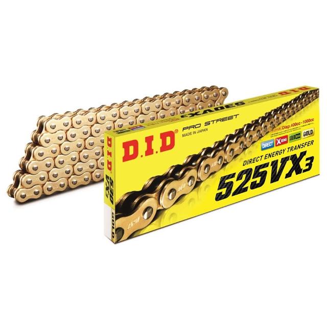 【D.I.D】VX3系列 專利X型油封 重機專用 黃金色鏈條(鍊條尺寸525/鏈目110節)
