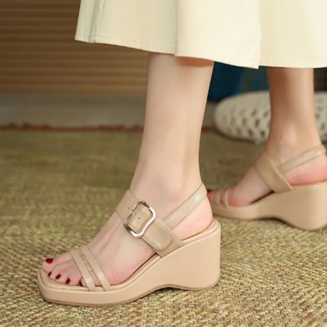 【Taroko】時尚通勤厚底坡跟涼鞋(2色可選)
