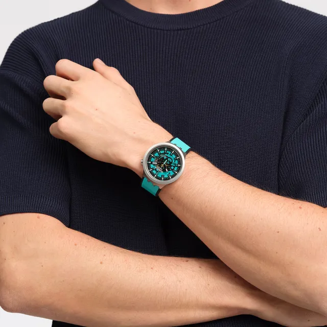 【SWATCH】金屬BIG BOLD系列手錶 MINT TRIM 薄荷綠 男錶 女錶 手錶 瑞士錶 錶(47mm)