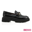 【A.S.O 阿瘦集團】BESO 壓紋牛皮飾釦厚底直套樂福休閒鞋(黑色)